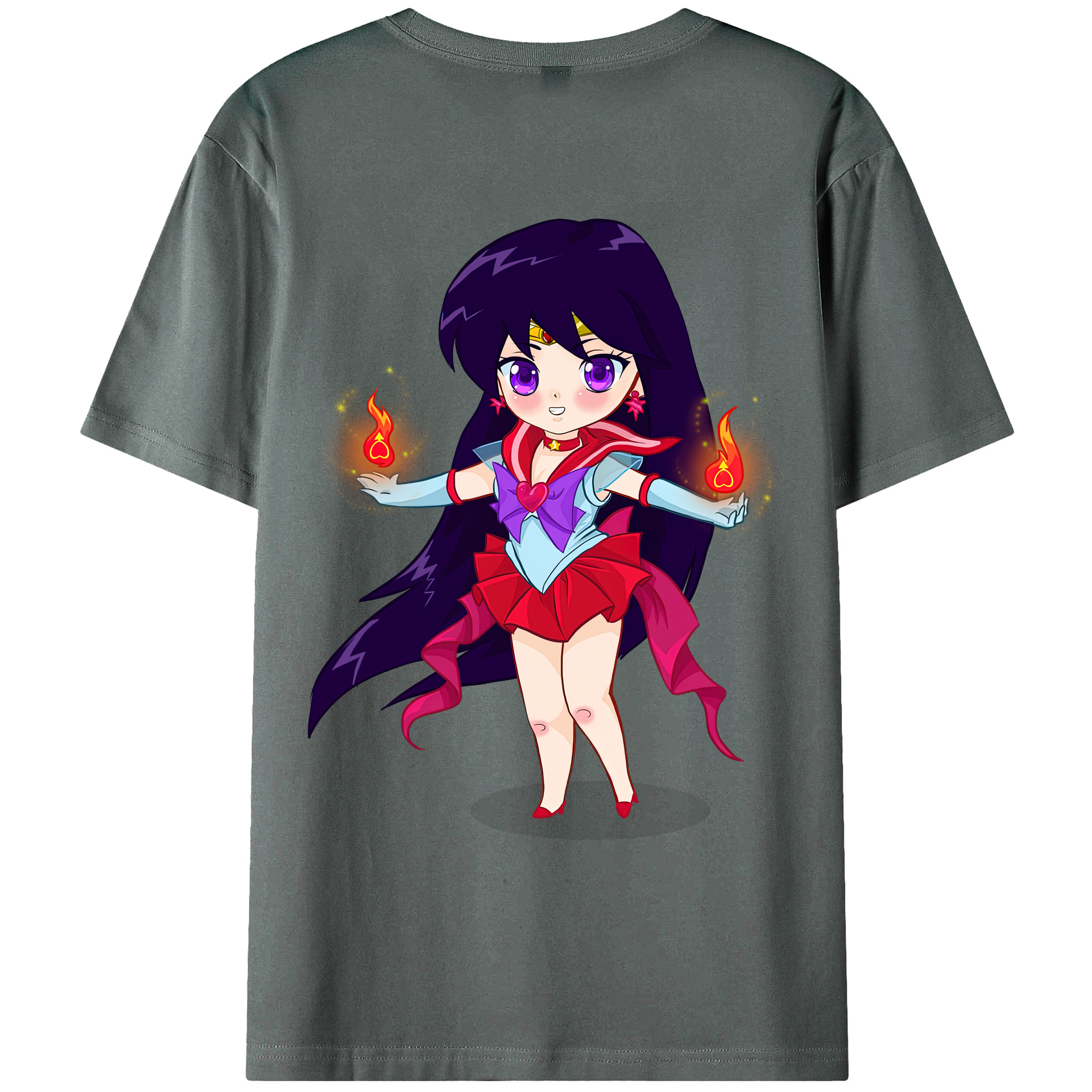 （画像用） 美少女戦士セーラームーン 火野レイ ひの レイ Sailor Moon Hino Rei （セーラーマーズ,Sailor Mars） 綿100％ メンズ半袖Tシャツ（バックプリント） 通気性